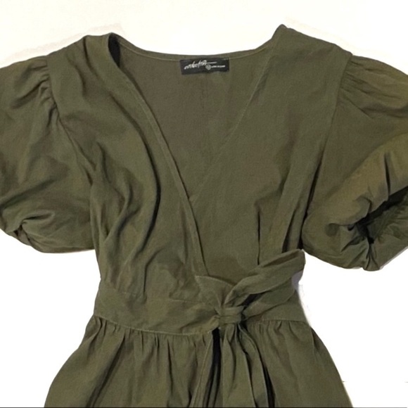 ON TWELFTH Puff Sleeve Wrap Dress in Military Green - Picture 9 of 9